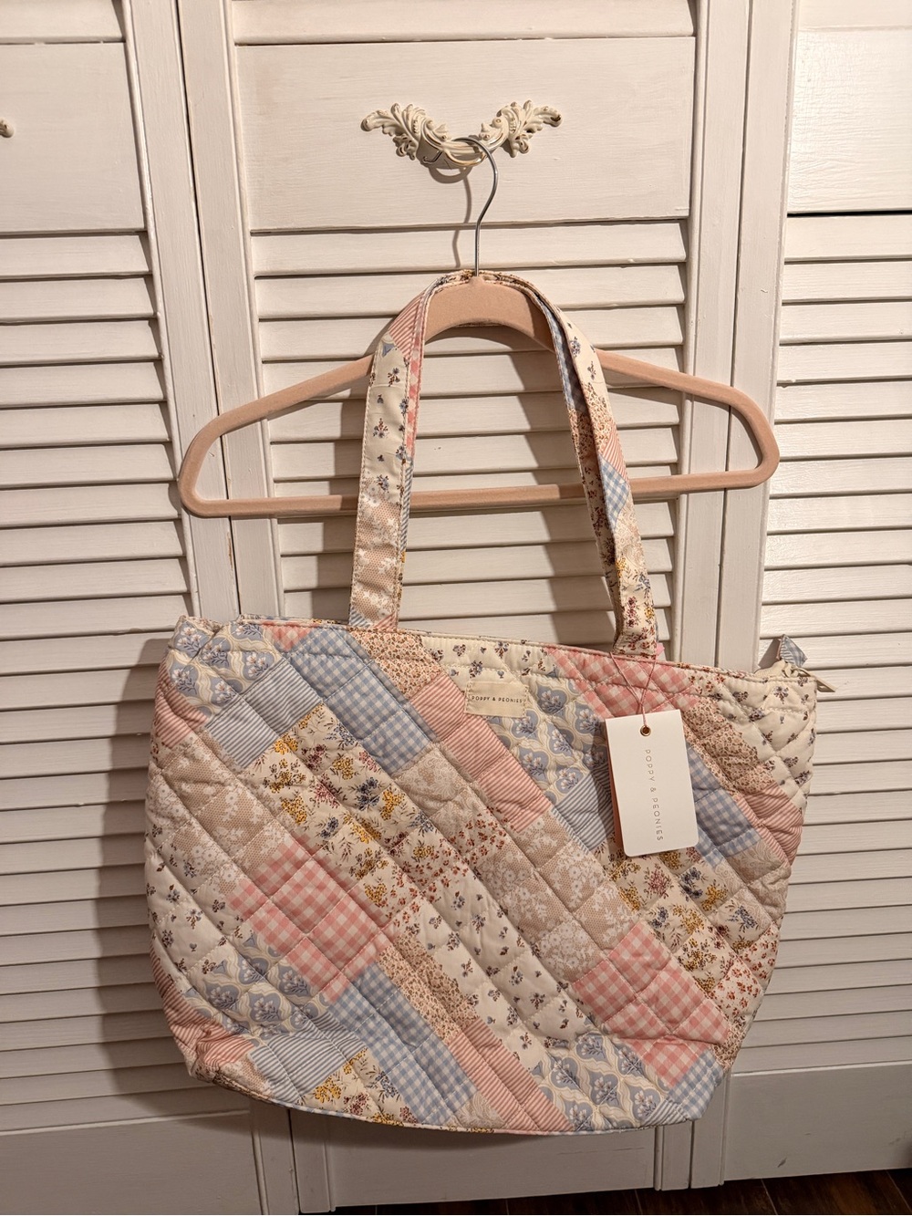 Poppy and peonies patchwork everything tote